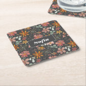 植物性水彩柄カスタム灰色 スクエアペーパーコースター (アングル)