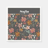 植物性水彩柄カスタム灰色 スタンダードカクテルナプキン (正面)