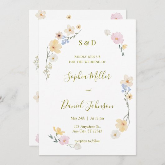 植物性水彩結婚式の招待 招待状 (正面/裏面)