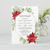 植物性水彩緑のクリスマス結婚の場所 招待状 (スタンド正面)
