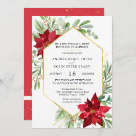 植物性水彩緑のクリスマス結婚の場所 招待状