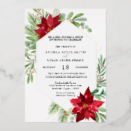 植物性水彩緑のクリスマス結婚ズ 箔招待状