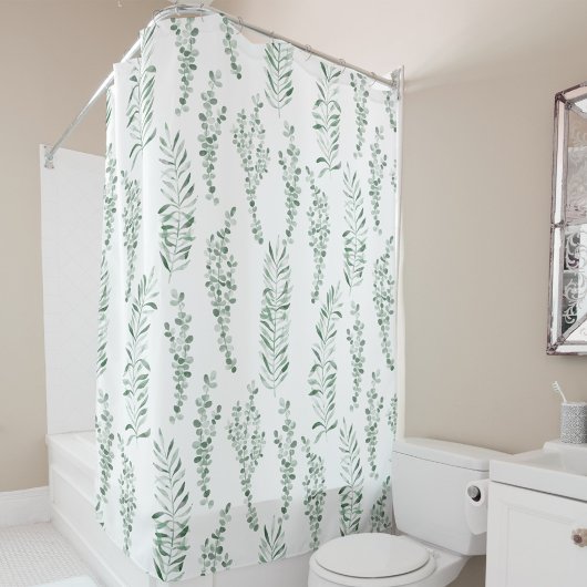 植物性水彩緑葉草類 シャワーカーテン