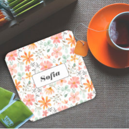 植物性水彩花柄カスタム白 スクエアペーパーコースター