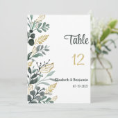 植物性水彩金ゴールドグリーンテーブル番号 招待状 (スタンド正面)