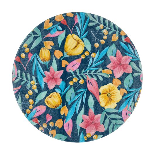 植物性水彩：花、葉オーナメント。 カッティングボード (正面)