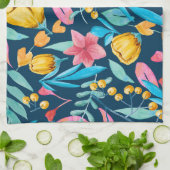 植物性水彩:花、葉オーナメント。 キッチンタオル (折り畳み)