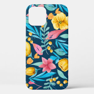 植物性水彩：花、葉オーナメント。 iPhone 12ケース