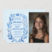 植物性水色カスタムこうもりバー(ユダヤ教の)バル・ミツバー 招待状 (正面/裏面)