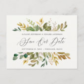 植物性水色グリーン金ゴールド秋モダン脚本 ポストカード (正面)