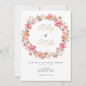植物性水色ピンクフローラ秋の結婚式 招待状 (正面)