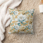 植物性水色ブルーホワイト金ゴールドリリーフローラ クッション (ブランケット)