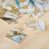 植物性水色ブルーホワイト金ゴールドリリーフローラ ジグソーパズル (側面)