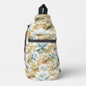 植物性水色ブルーホワイト金ゴールドリリーフローラ スリングバッグ (正面)