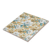 植物性水色ブルーホワイト金ゴールドリリーフローラ タイル (側面)