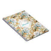 植物性水色ブルーホワイト金ゴールドリリーフローラ ノートブック (右側)