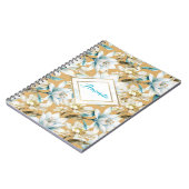 植物性水色ブルーホワイト金ゴールドリリーフローラ ノートブック (左側)