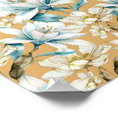 植物性水色ブルーホワイト金ゴールドリリーフローラ ポスター (角)