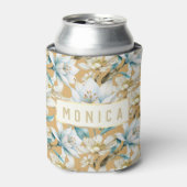 植物性水色ブルーホワイト金ゴールドリリーフローラ 缶クーラー (缶正面)