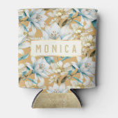 植物性水色ブルーホワイト金ゴールドリリーフローラ 缶クーラー (正面)