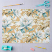 植物性水色ブルーホワイト金ゴールドリリーフローラ 薄葉紙 (クラフト)