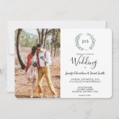 植物性水色葉のモノグラム結婚写真 招待状 (正面)