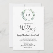 植物性水色葉のモノグラム結婚写真 招待状 (正面)