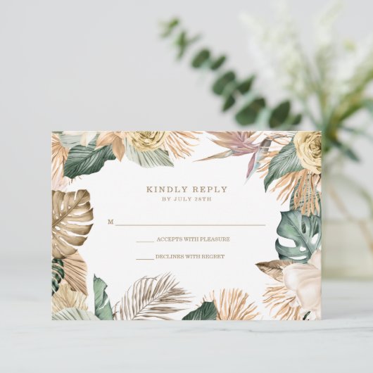 植物性熱帯フローラ金ゴールドマウヴ結婚ス 出欠カード (スタンド正面)