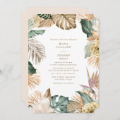 植物性熱帯フローラ金ゴールドマウヴ結婚ス 招待状 (正面/裏面)