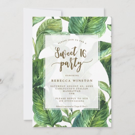植物性熱帯葉パーティー甘味16招待状 招待状 (正面)