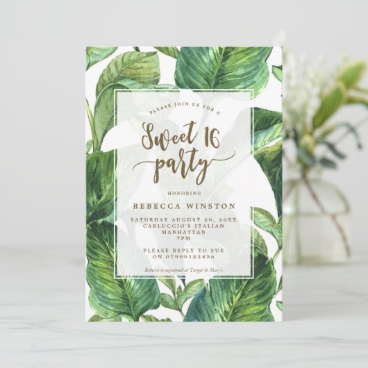 植物性熱帯葉パーティー甘味16招待状 招待状 (スタンド正面)