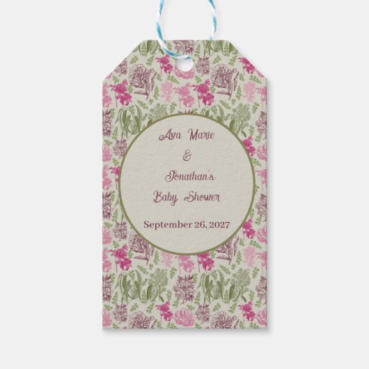 植物性牡丹ユーカリ女の子の赤ちゃんシャワー ギフトタグ (正面)