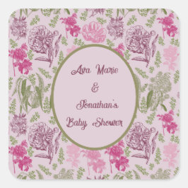 植物性牡丹ユーカリ女の子の赤ちゃんシャワー スクエアシール