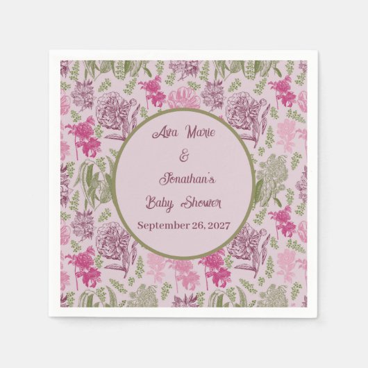 植物性牡丹ユーカリ女の子の赤ちゃんシャワー スタンダードカクテルナプキン (正面)