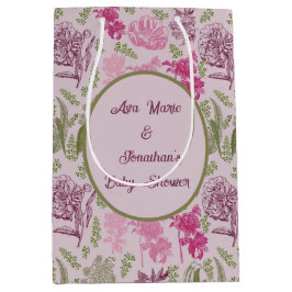 植物性牡丹ユーカリ女の子の赤ちゃんシャワー ミディアムペーパーバッグ