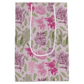 植物性牡丹ユーカリ女の子の赤ちゃんシャワー ミディアムペーパーバッグ (裏面)