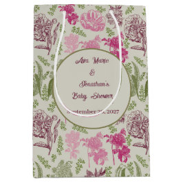 植物性牡丹ユーカリ女の子の赤ちゃんシャワー ミディアムペーパーバッグ