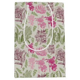 植物性牡丹ユーカリ女の子の赤ちゃんシャワー ミディアムペーパーバッグ