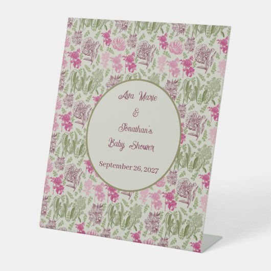 植物性牡丹ユーカリ女の子の赤ちゃんシャワー 台座サイン (正面)