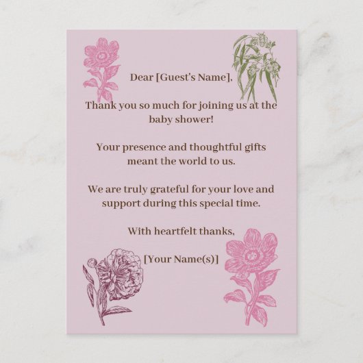 植物性牡丹ユーカリ赤ちゃんシャワーありがとう ポストカード (正面)