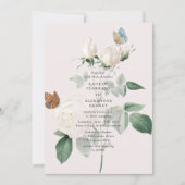 植物性白バラ蝶結婚式招待状 招待状 (正面)