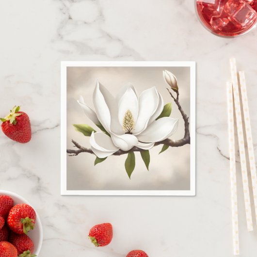 植物性白マグノリア スタンダードカクテルナプキン (インサイチュ)