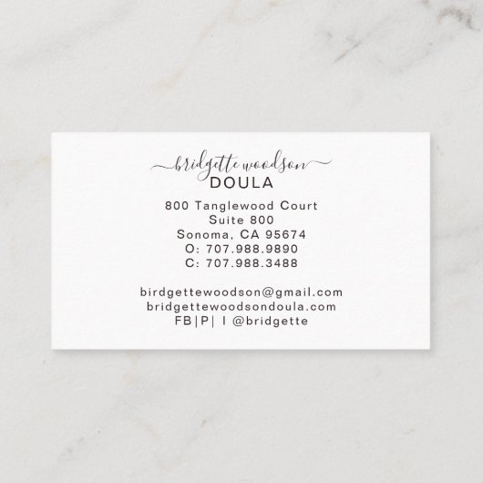 植物性白黒スクリプト名インテリアデザイン 名刺 (裏面)