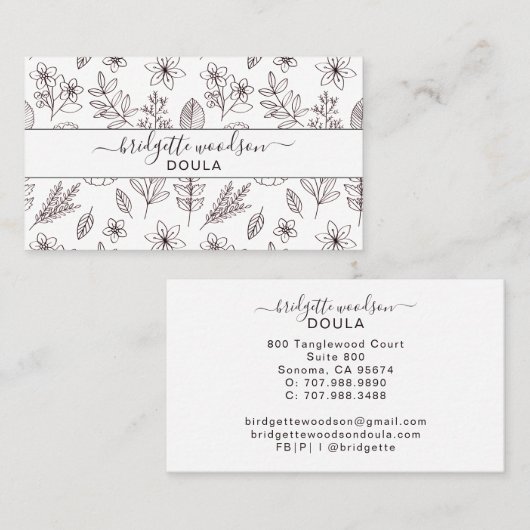 植物性白黒スクリプト名インテリアデザイン 名刺 (正面/裏面)