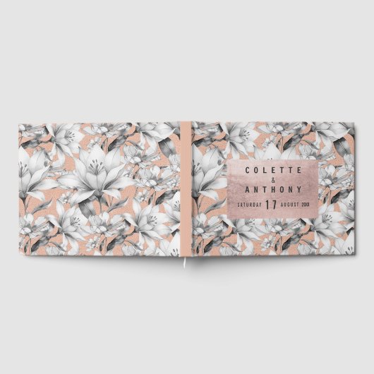 植物性白黒バラ金ゴールドグリッター花 ゲストブック (全面)