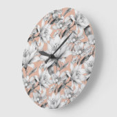 植物性白黒バラ金ゴールドグリッター花 ラージ壁時計 (傾斜)