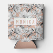 植物性白黒バラ金ゴールドグリッター花 缶クーラー (正面)