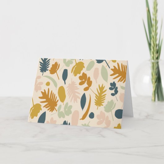 植物性秋の花と葉のパターン カード (正面)