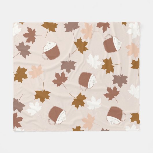 植物性素朴カボチャのスパイスメープルリーフパターン フリースブランケット (正面(横))
