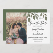 植物性素朴モノグラム写真Save the Date 招待状 (正面/裏面)